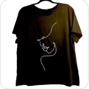 💜3/$30 SHEIN Curve 2X Woman with Hat, One-Line-Artist Minimalist Black T shirt